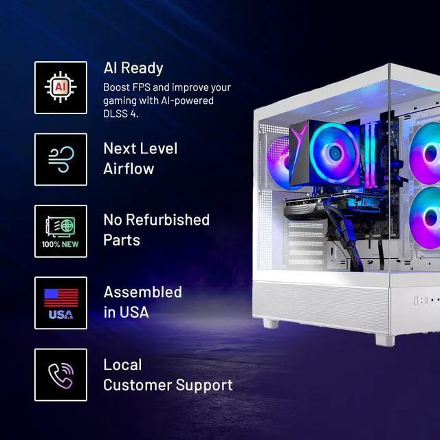 Alt view image 2 of 7 - Skytech Gaming Azure 3 Desktop PC, Ryzen 7 7700 3.8 GHz (5.3GHz), NVIDIA RTX 5060, 1TB Gen4 NVMe SSD, 32GB DDR5 RAM 6000 RGB, 650W GOLD PSU, Wi-Fi, Win 11