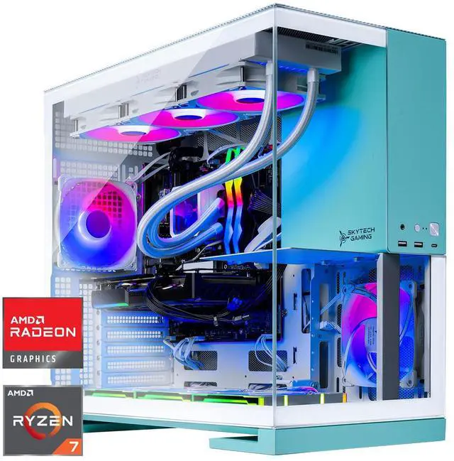 Main image of Skytech Aqua Gaming PC Desktop, Ryzen 7 9700X 3.8 GHz (5.5GHz Turbo), AMD RX 9070 XT 16GB, 2TB Gen4 NVMe SSD, 32GB DDR5 6000 RGB, 850W GOLD ATX 3 PSU, 360mm ARGB AIO , Wi-Fi, Win 11,GEOMETRICFUTURE M5