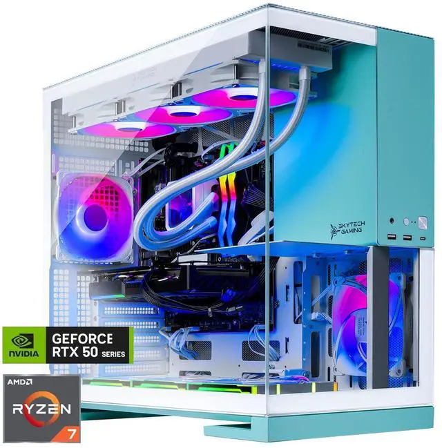 Main image of Skytech Gaming Aqua Desktop PC, Ryzen 7 9800X3D 4.7 GHz (5.2 GHz Turbo), NVIDIA RTX 5070 Ti 16GB, 2TB Gen4 NVMe SSD, 32GB DDR5 RAM 6000 RGB, 850W GOLD ATX 3 PSU, 360mm ARGB AIO , Wi-Fi, Win 11