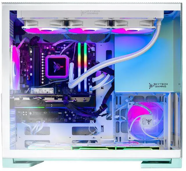 Alt view image 4 of 6 - Skytech Aqua Gaming PC Desktop, Ryzen 7 7800X3D 4.2 GHz (5GHz Turbo), AMD RX 9070 XT 16GB, 1TB Gen4 NVMe SSD, 32GB DDR5 6000, 850W GOLD ATX 3 PSU, 360mm ARGB AIO , Wi-Fi, Win 11,GEOMETRICFUTURE M5
