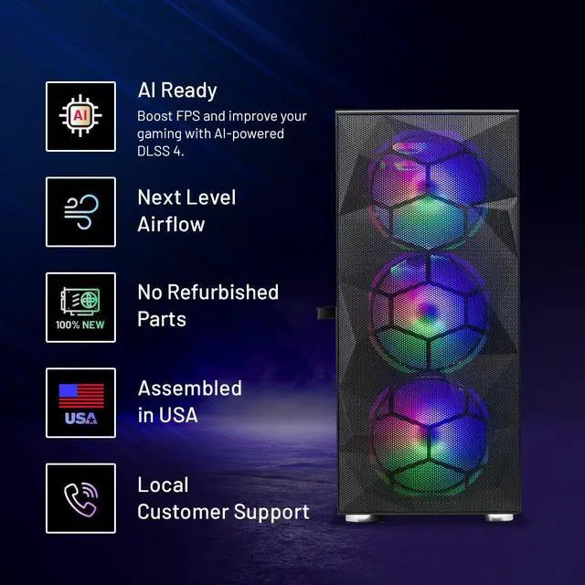 Alt view image 2 of 7 - Skytech Gaming Storm Gaming PC, Intel i5 14400F 2.5GHz, NVIDIA RTX 5060, 1TB Gen4 NVMe SSD, 16GB DDR4 RAM 3200, 650W GOLD PSU, Wi-Fi, Win 11, Desktop