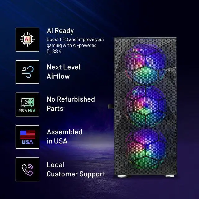 Alt view image 2 of 7 - Skytech Gaming Storm Gaming PC, Intel i5 14400F 2.5GHz, NVIDIA RTX 5060 Ti 16GB, 1TB Gen4 NVMe SSD, 32GB DDR4 RAM 3200, 650W GOLD PSU, Wi-Fi, Win 11, Desktop