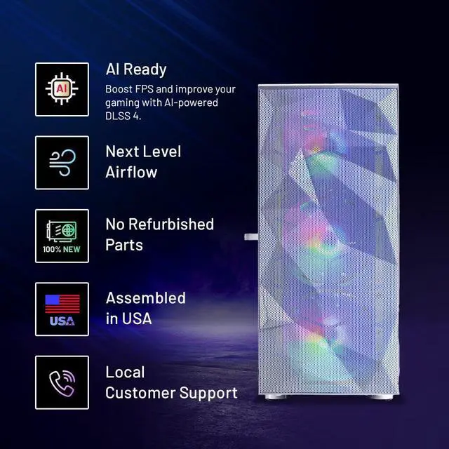 Alt view image 2 of 7 - Skytech Gaming Storm Gaming PC, Intel i5 14400F 2.5GHz, NVIDIA RTX 5060, 1TB Gen4 NVMe SSD, 16GB DDR4 RAM 3200, 650W GOLD PSU, Wi-Fi, Win 11, Desktop