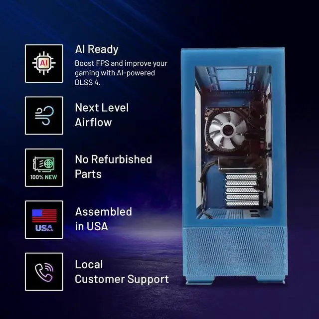 Alt view image 2 of 6 - Skytech Gaming Azure Gaming PC, Intel i5 14400F 2.5GHz, NVIDIA RTX 5060 Ti 16GB, 1TB Gen4 NVMe SSD, 32GB DDR4 RAM 3200, 650W GOLD PSU, Wi-Fi, Win 11, Desktop