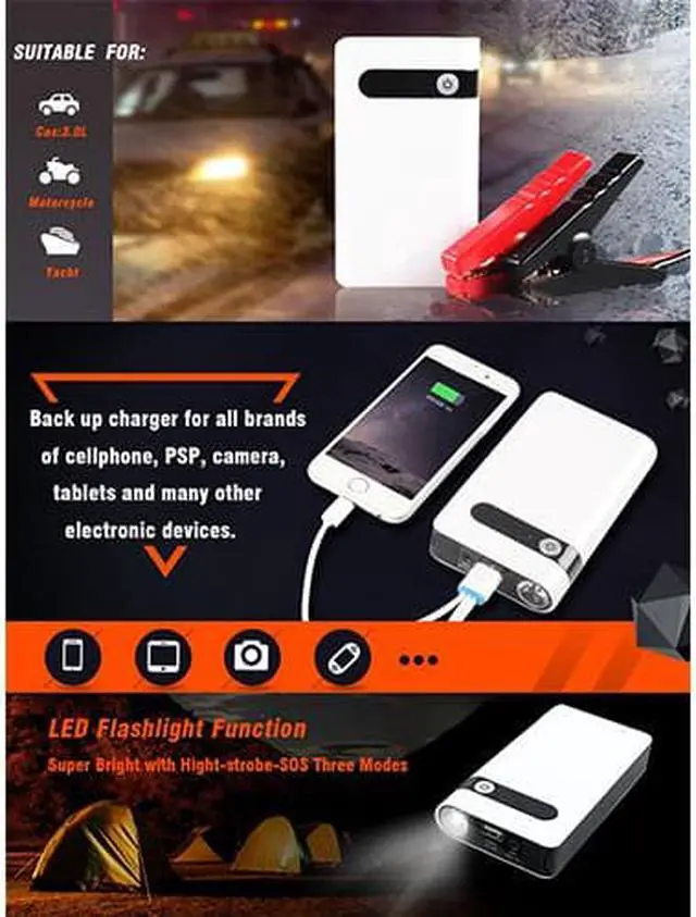 Alt view image 6 of 6 - 400A 12V Car Jump Starter Portable USB Power Bank Battery Booster Clamp
