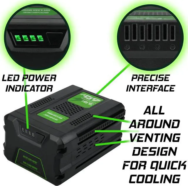 Alt view image 4 of 6 - 60V 3.0Ah for Greenworks Pro 60V Max Lithium Ion Battery LB60A00 LB60A02 LB60A03