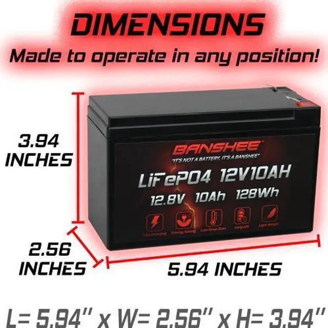 Alt view image 7 of 7 - Banshee 12V 10AH Lithium LiFePO4 Replacement Battery Compatible with Racer X Black 12V Ride On - 2 Pack, 3000+ cycles, 5 Year Warranty, Built In BMS, F2 Terminals