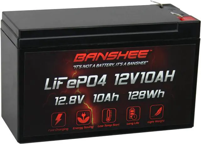 Alt view image 2 of 7 - Banshee 12V 10AH Lithium LiFePO4 Replacement Battery Compatible with Racer X Black 12V Ride On - 2 Pack, 3000+ cycles, 5 Year Warranty, Built In BMS, F2 Terminals