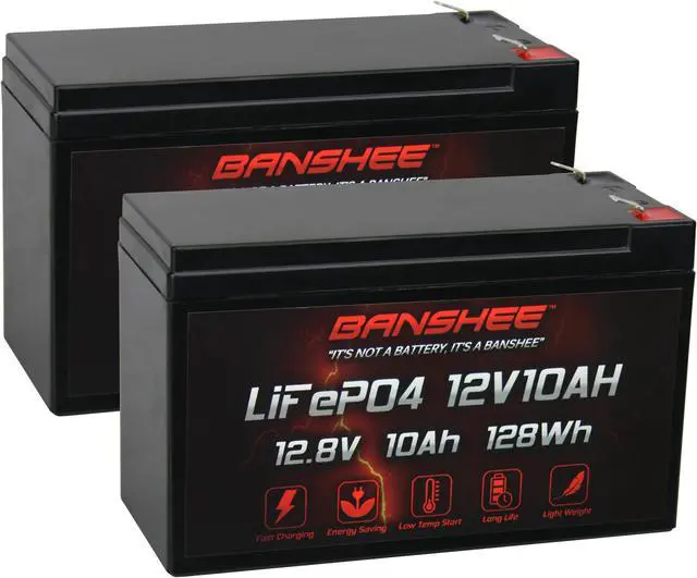 Main image of Banshee 12V 10AH Lithium LiFePO4 Replacement Battery Compatible with Racer X Black 12V Ride On - 2 Pack, 3000+ cycles, 5 Year Warranty, Built In BMS, F2 Terminals