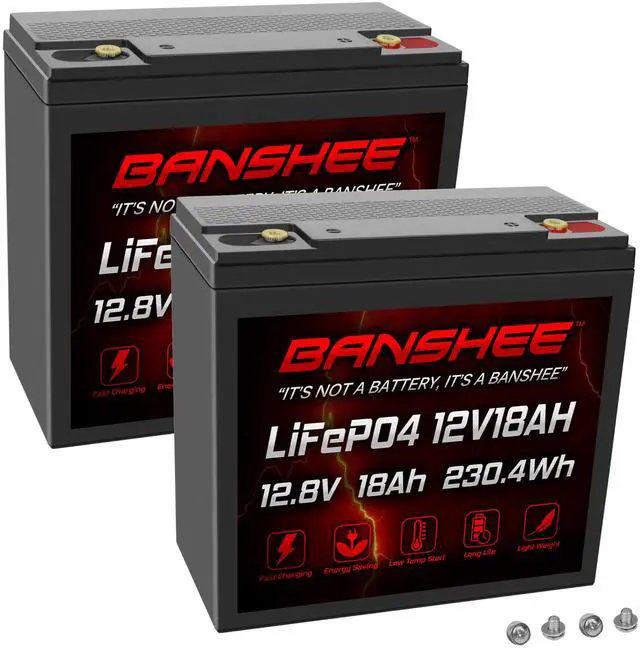 Main image of Banshee 12V 18Ah LiFePO4 Battery (2-Pack) | Compatible with Japan PE12V15 | Deep Cycle with BMS for Backup, Emergency, UPS Systems