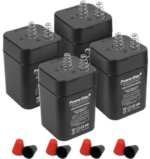 Main image of 4 Pack of PowerStar 6V 5Ah AGM Sealed Lead Acid Batteries with Spring Terminals