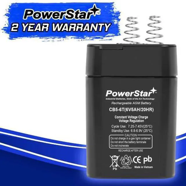 Alt view image 2 of 6 - 4 Pack of PowerStar 6V 5Ah AGM Sealed Lead Acid Batteries with Spring Terminals