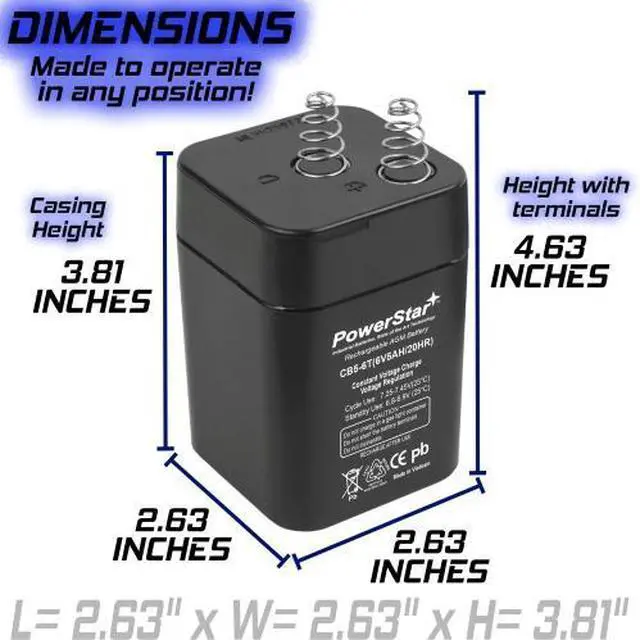 Alt view image 6 of 6 - 4 Pack of PowerStar 6V 5Ah AGM Sealed Lead Acid Batteries with Spring Terminals