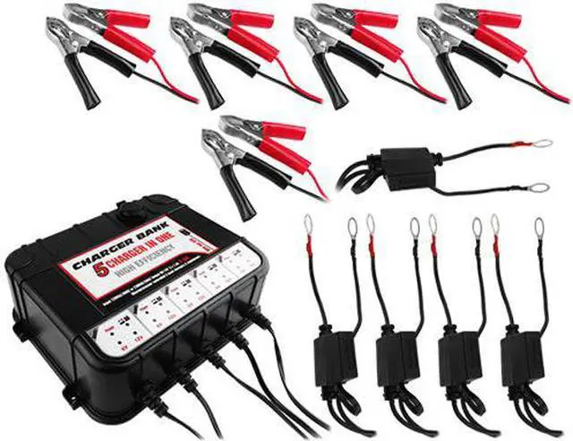 Main image of 1.5 Amp 6/12V 5 Bay Battery Charger for SLA w/ 2x USB Ports
