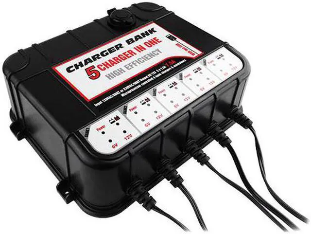 Alt view image 2 of 4 - 1.5 Amp 6/12V 5 Bay Battery Charger for SLA w/ 2x USB Ports