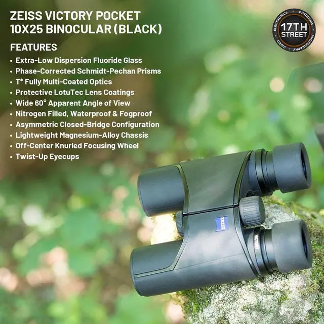 Alt view image 4 of 6 - Zeiss 10x25 Victory Pocket Binoculars For Bird Watching (Black) with Waith Harness Strap, Camo Baseball Hat, Waith Cleaning Cloth, Zeiss Lens Wipes Box and Waith Floating Strap (Yellow) (Bundle Set)