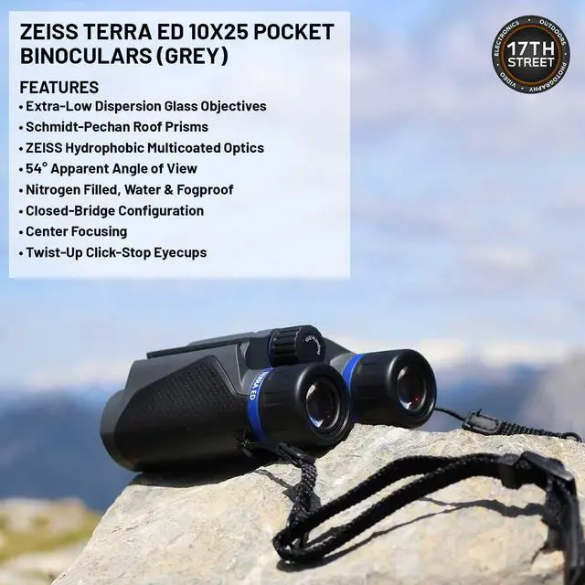 Alt view image 4 of 6 - Zeiss 10x25 Terra ED Pocket Binoculars For Bird Watching (Grey) with Waith Binocular Comfort Carrying Harness Strap, Adjustable Camo Baseball Hat and Waith Microfiber Lens Cleaning Cloth (Bundle Set)