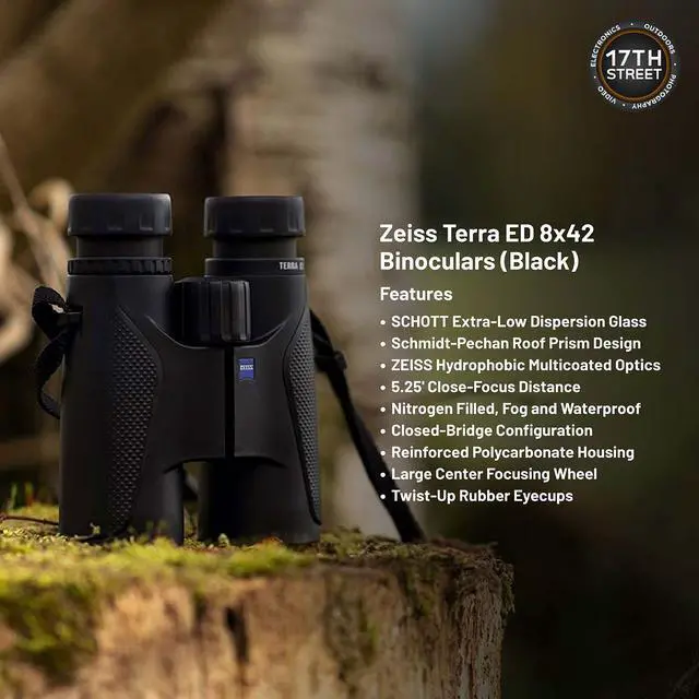 Alt view image 4 of 6 - Zeiss 8x42 Terra ED Binoculars For Bird Watching (Black) with Waith Binocular Comfort Carrying Harness Strap, Waith Adjustable Camo Baseball Hat and Waith Microfiber Lens Cleaning Cloth (Bundle Set)