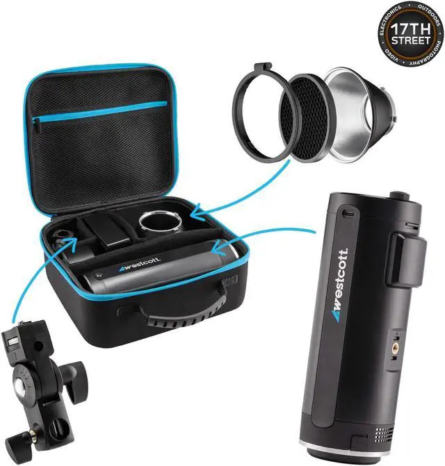 Alt view image 4 of 7 - Westcott FJ200 Round Head Pocket Strobe Light with 64GB Memory Card for 4K Video and Westcott ProGrip2 Ergonomic Handheld Mount for Photographers Bundle Set (WES-4740)