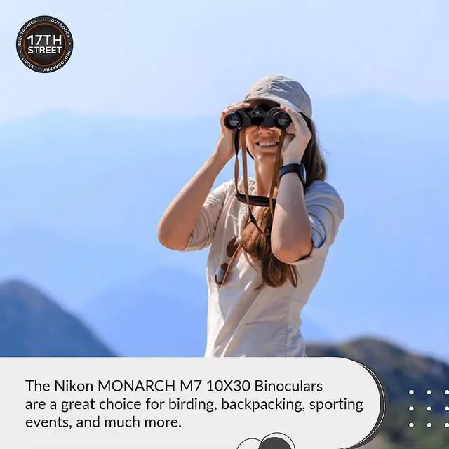 Alt view image 3 of 5 - Nikon 16764 Monarch M7 10x30 Binocular With Lens Pen, Vortex Harness, & Flashlight Kit