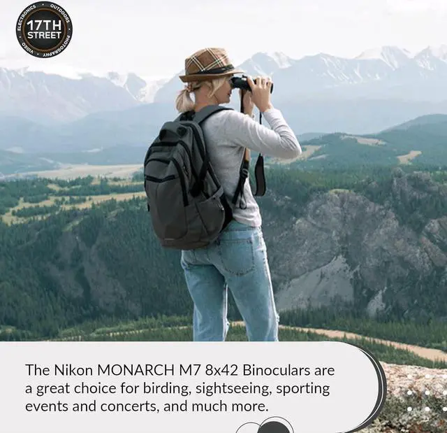 Alt view image 4 of 5 - Nikon 16764 Monarch M7 10x30 Binocular With Lens Pen, Vortex Harness, & Flashlight Kit