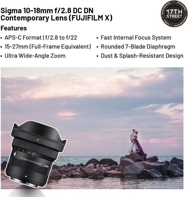 Alt view image 7 of 7 - Sigma 10-18mm F2.8 DC DN Contemporary Lens for FUJIFILM X | Ultra Wide-Angle Zoom with Tiffen 67mm UV Protector Filter, Waith Camera Backpack and 64GB Extreme PRO UHS-I SDXC Memory Card (Bundle Set)