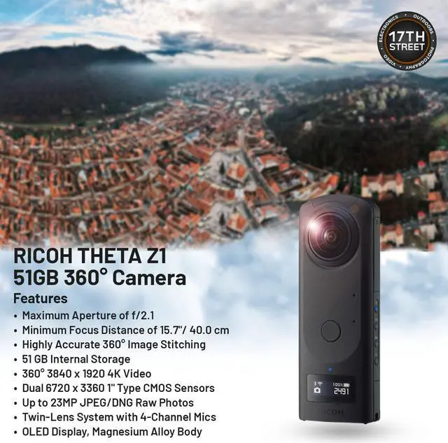 Alt view image 4 of 6 - Ricoh Theta Z1 360° 51GB Camera with Ricoh Lens Cap & Cleaning Cloth Bundle