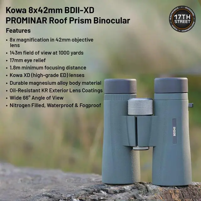 Alt view image 4 of 7 - Kowa BD II XD 8x42mm PROMINAR Roof Prism Binocular with Waith Harness Webbing Strap, Waith Compact Keychain Flashlight, Nikon Lens Pen Cleaning System and Waith Cleaning Cloth (Essential Bundle)
