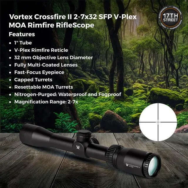Alt view image 5 of 7 - Vortex Optics Crossfire II 2-7x32 Rimfire SFP RifleScope| V-Plex MOA Reticle with Waith RifleScope Cover (Camo) and Waith 25.4mm Riflescope Bubble Leveler (Essential Bundle Set)