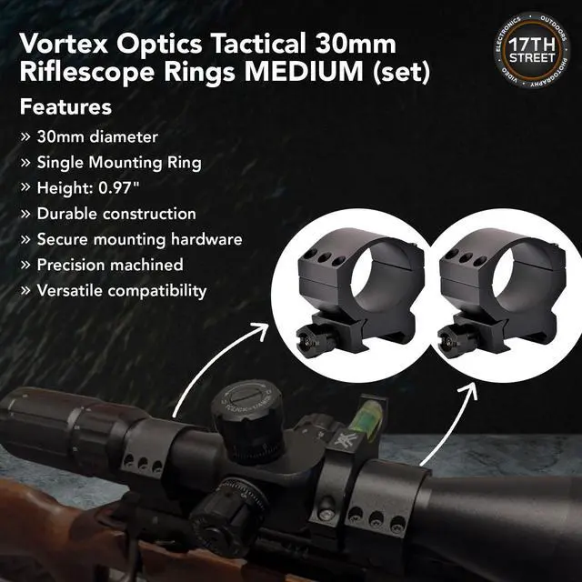 Alt view image 5 of 7 - Vortex Optics Viper HS 4-16x50 SFP Dead-Hold BDC MOA Riflescope with Vortex Optics 30mm Tactical Rings (Medium), Vortex Logo Hat Camo Black and Waith 30mm Riflescope Bubble Leveler (Bundle Set)
