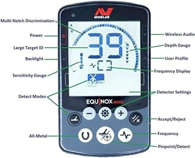 Alt view image 3 of 6 - Minelab Equinox 800 All-Terrain Waterproof Multi-Purpose Metal Detector + Equinox Double-D 6" Smart Coil with Skid Plate