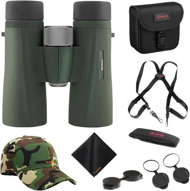 Main image of Kowa BD II XD 10x42mm PROMINAR Roof Prism Binoculars for Bird Watching, Hiking with Waith Adjustable Baseball Hat (Camo),Waith Binocular Harness Strap and Waith Microfiber Cleaning Cloth (Bundle Kit)