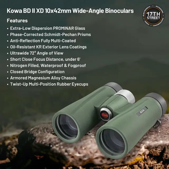 Alt view image 4 of 6 - Kowa BD II XD 10x42mm PROMINAR Roof Prism Binoculars for Bird Watching, Hiking with Waith Adjustable Baseball Hat (Camo),Waith Binocular Harness Strap and Waith Microfiber Cleaning Cloth (Bundle Kit)