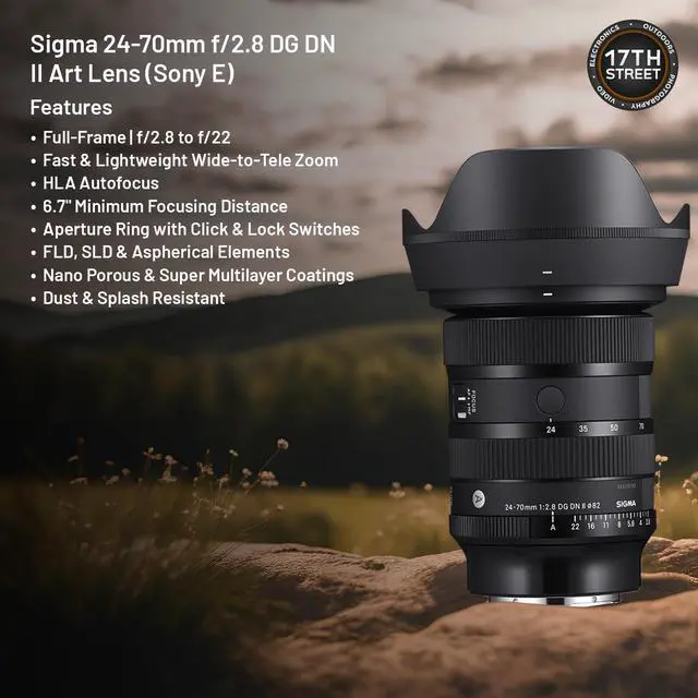 Alt view image 4 of 7 - Sigma 24-70mm f2.8 DG DN Art Lens Sony E| Full Frame Format, Six SLD Elements, Rounded 11-Blade with SanDisk 1TB G-Drive ArmorATD & 64GB Extreme PRO Memory Card and Waith Cleaning Cloth (Bundle Set)
