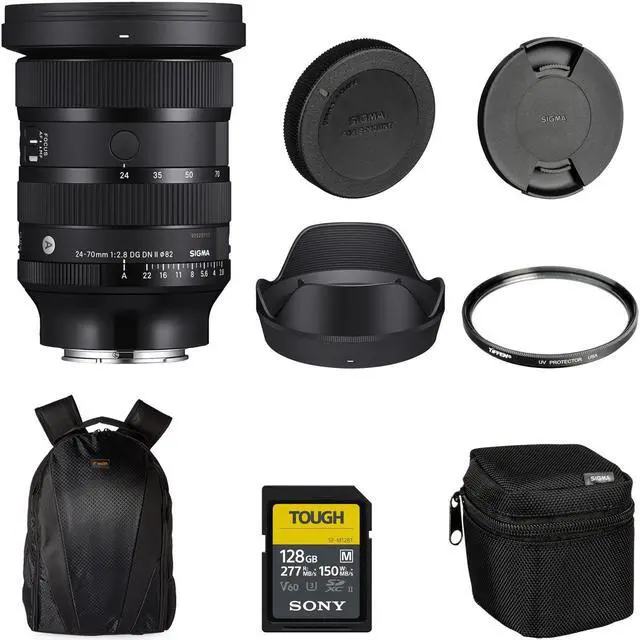 Main image of Sigma 24-70mm f2.8 DG DN Art Lens Sony E| Full Frame, Six SLD Elements, Rounded 11-Blade with Tiffen 82mm UV Protector Filter, Sony 128GB UHSII Memory Card and Waith Backpack (Bundle Set)