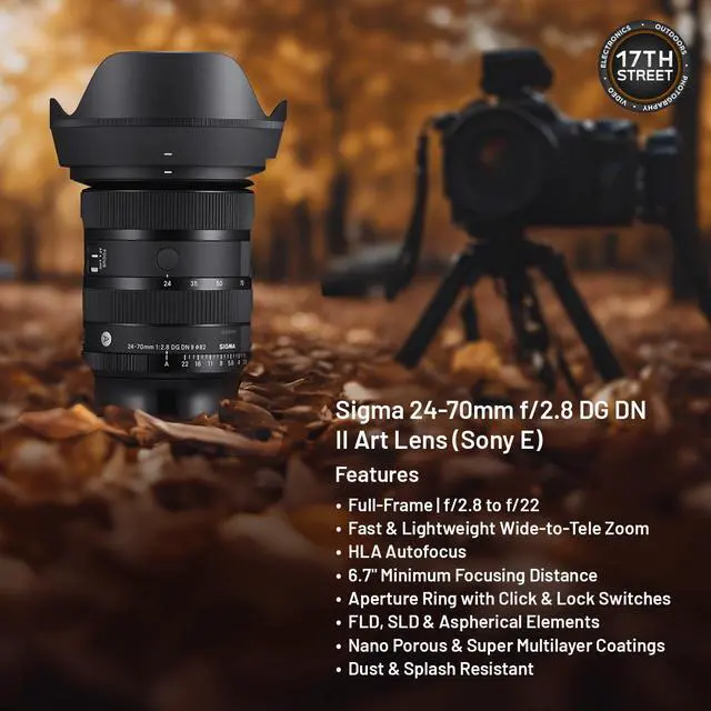 Alt view image 4 of 7 - Sigma 24-70mm f2.8 DG DN Art Lens Sony E| Full Frame, Six SLD Elements, Rounded 11-Blade with Tiffen 82mm UV Protector Filter, Sony 128GB UHSII Memory Card and Waith Backpack (Bundle Set)
