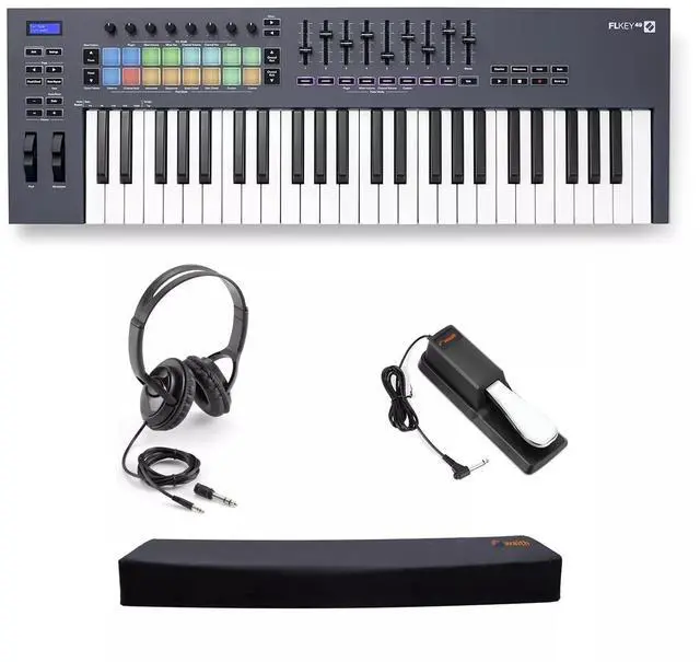 Main image of Novation FLkey 49-Key MIDI Keyboard Controller, Headphones, Cover, Pedal Bundle