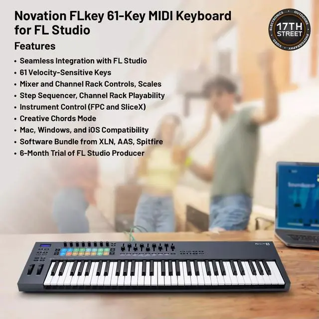 Alt view image 2 of 6 - Novation FLkey 61-Key MIDI Keyboard Controller, Headphones, Cover, Pedal Bundle