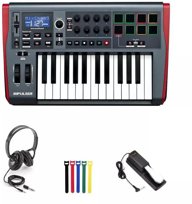 Main image of Novation 25-Key MIDI Keyboard Controller Headphones, Cover, Cable Ties Bundle
