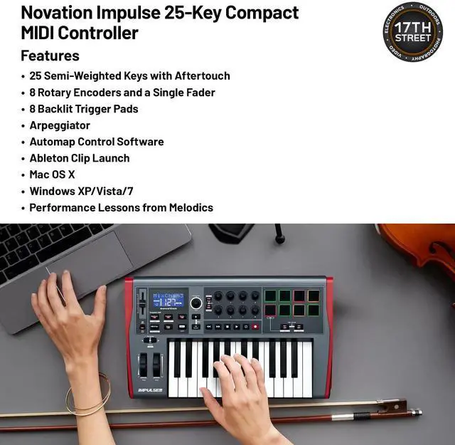 Alt view image 3 of 6 - Novation 25-Key MIDI Keyboard Controller Headphones, Cover, Cable Ties Bundle