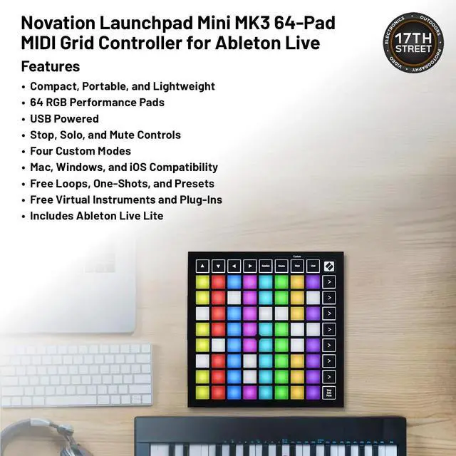 Alt view image 4 of 6 - Novation Launchpad Mini 64Pad Grid Controller, Headphones/Case/Cable Ties Bundle
