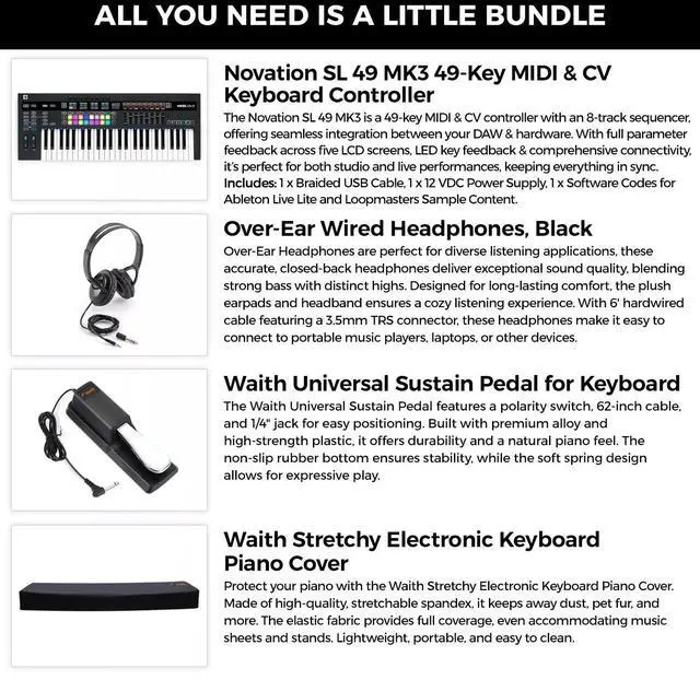 Alt view image 5 of 6 - Novation SL 49-Key MIDI & CV Keyboard Controller, Headphones/Over/Pedal Bundle