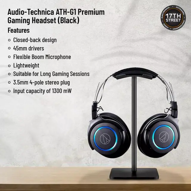 Alt view image 6 of 6 - Audio-Technica ATH-G1 Closed Back Premium Wired Gaming Headset (Black)+Stand