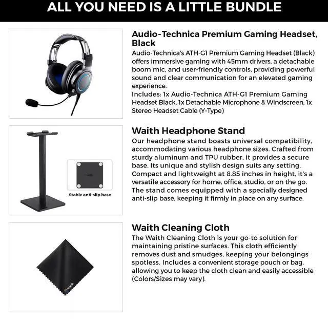 Alt view image 2 of 6 - Audio-Technica ATH-G1 Closed Back Premium Wired Gaming Headset (Black)+Stand
