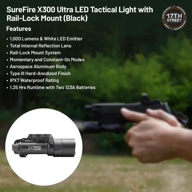 Alt view image 4 of 6 - SureFire X300U-A Handgun WeaponLight, Black with Batteries/Tester/Cases Bundle