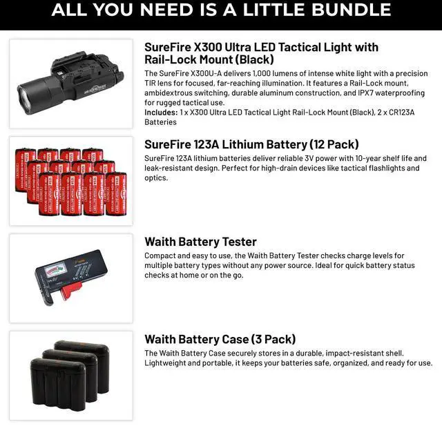 Alt view image 2 of 6 - SureFire X300U-A Handgun WeaponLight, Black with Batteries/Tester/Cases Bundle