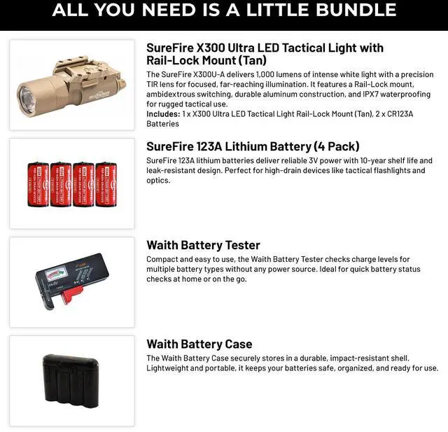 Alt view image 2 of 6 - SureFire X300U-A Ultra LED WeaponLight, Tan with Batteries/Tester/Cases Bundle
