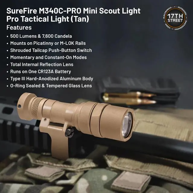 Alt view image 4 of 6 - SureFire M340C-PRO Mini Scout Light, Tan with Batteries/Tester/Cases Bundle