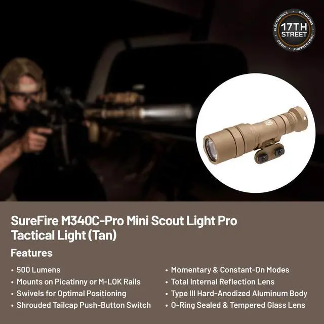 Alt view image 4 of 6 - SureFire M340C-PRO Mini Scout Light, Tan with Batteries/Tester/Cases Bundle