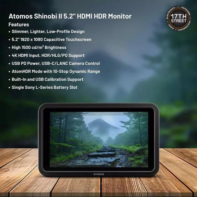 Alt view image 6 of 6 - Atomos Shinobi II 5.2" HDMI Recording Monitor, Battery, Hot Shoe, Charger Bundle